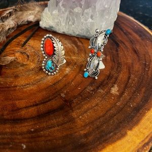 Turquoise and coral rings. Both 7.5 both sterling silver.